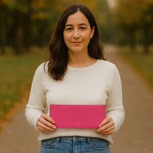 Coach Hot Pink Leather Slim Top Zip Wallet Clutch Accessory Pouch 9.5" x 4.5"